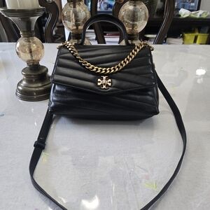 Tory Burch Black Quilted Crossbody Bag with Gold Chain